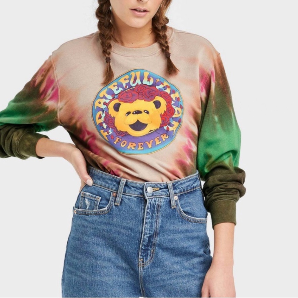 Grateful Dead Sweater Womens Sz M Forever Teddy Bear Tie Dye Jumper Sweatshirt